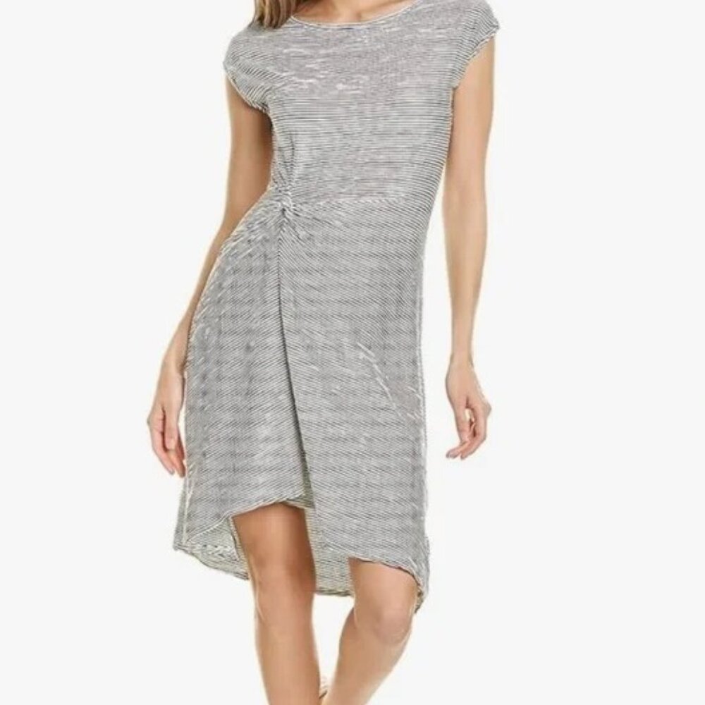MAX STUDIO womens DRESS black HIGH LOW white RUCHED‎ cap sleeves STRIPED SIZE L